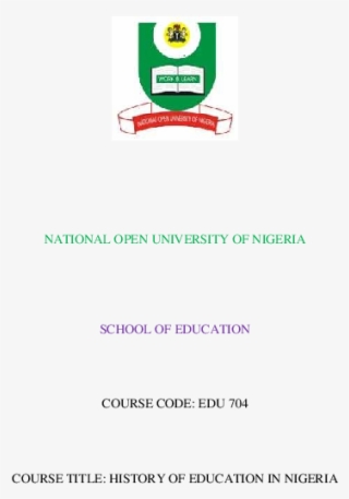 History Of Education In Nigeria - National Open University Of Nigeria