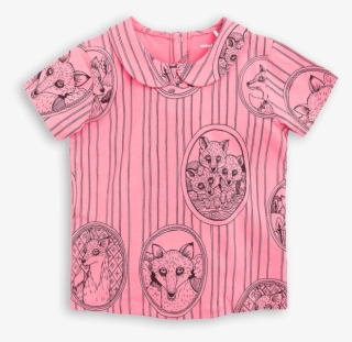 Fox Family Collar T-shirt - Mini Rodini Girls Organic Cotton 'fox Family' Top