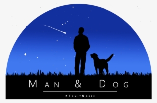 Of A Man And Dog Sitting And Watching The Night Sky - Silhouette