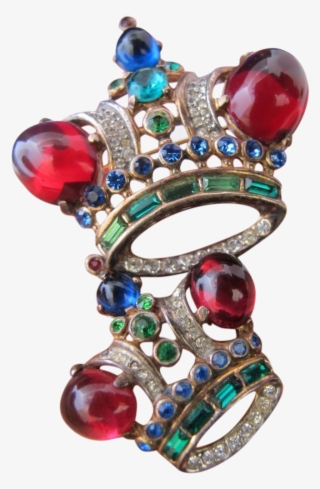 Vintage Trifari Sterling Silver Rhinestone Crown Pin - Ruby