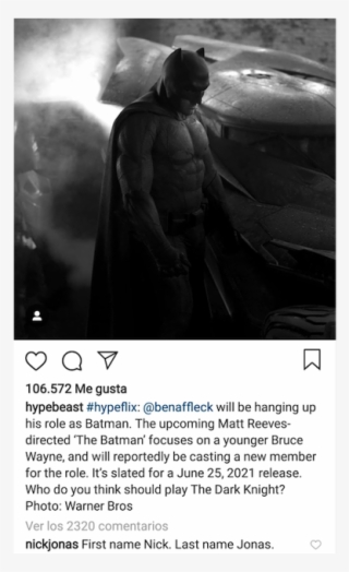 El Comentario De Nick Jonas A La Publicación De Hypebeast - Ben Affleck Batman Car