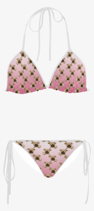 Cute Pugs On Pink Gradient Background Custom Bikini - Swimsuit