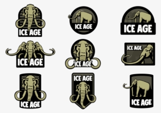 Mammoths In Ice Age Vector Labels - Mammoth Skull Vector