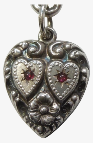 Victorian Sterling Silver Puffy Heart Charm Double - Locket