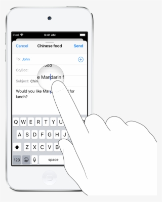 A Finger Touching The Screen To Get A Magnified View - Iphone