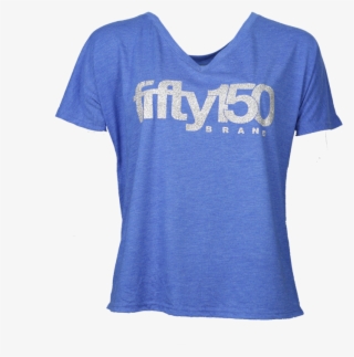 Light Blue Deep V-neck Tee Silver Glitter Logo - Active Shirt