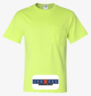 Jerzees Custom Safety Green Pocket T Shirts - Neon Green Pocket T Shirts