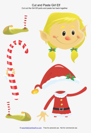 Christmas Elf Worksheet With Cut And Paste Girl Activity - Cartoon