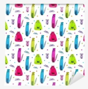 Seamless Pattern Of A Funny Cat, Mouse And Balls - Creative Arts