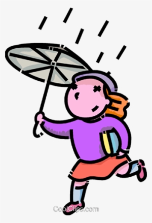 Girl Running In The Rain Royalty Free Vector Clip Art - Running In Rain Clipart