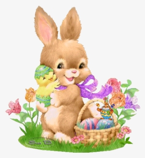 Bunny Hold Chick - Cute Easter Bunny Png
