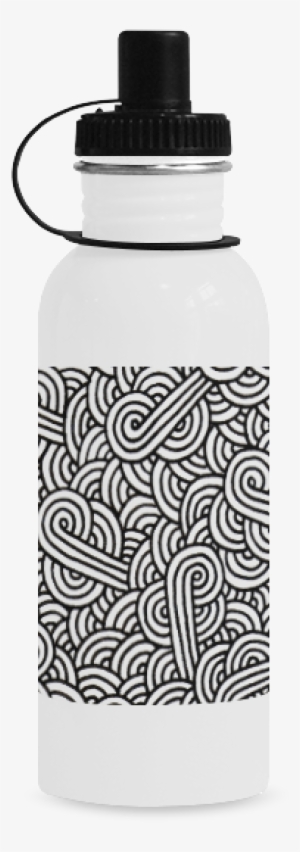Black And White Swirls Zentangle Sports Bottle - Bottle 22 Oz