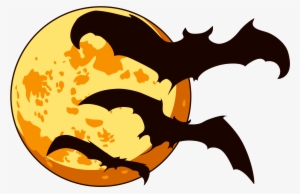 Orange Moon And Bats Halloween - Halloween Png