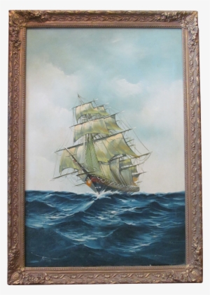 Oil On Canvas Clipper Ship On The Sea Signed @rubylanecom - Ship On A Sea