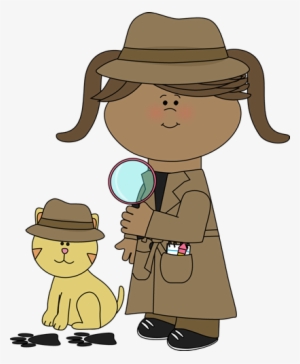 Clip Art Free Girl Following Clues With Her Pet Cat - Kid Detective Clipart