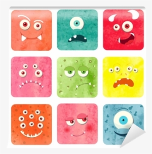 Watercolor Cartoon Monster Faces Set - Illustration