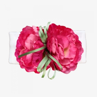 Headband In White Cotton With Magenta Flowers - Artificial Flower