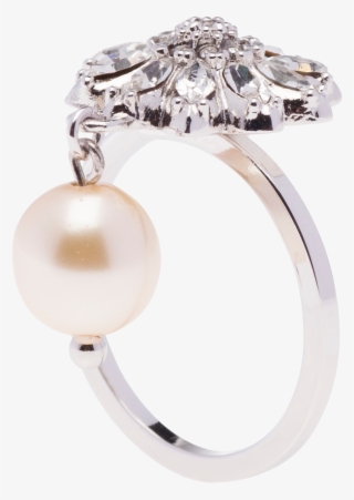 Silver Ring With Pearl And Crystals - Pre-engagement Ring