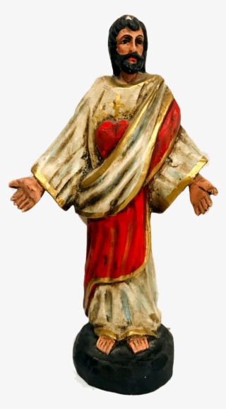 Religious Figurine Sacred Heart Of Jesus Wooden Piece - Carving