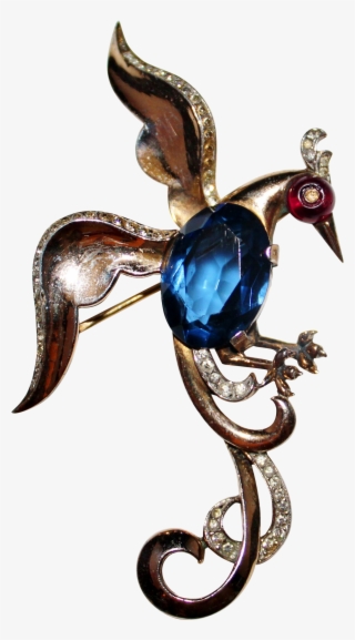 Trifari Sterling Flying Bird Of Paradise Sapphire Glass - Brooch