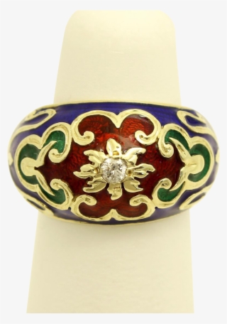Vintage Enamel Ring With Beautiful Floral Design And - Enamel Ring Design Jewellery