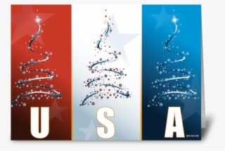 Red White Blue Patriotic Christmas Card - Christmas Tree Vector