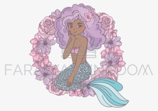 Dark Skinned Mermaid Cartoon Travel Vector Illustration - Vector Graphics
