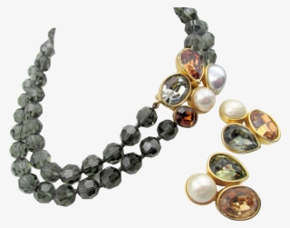 Vintage Ciner Smoky Crystal Beaded Necklace Chunky - Necklace