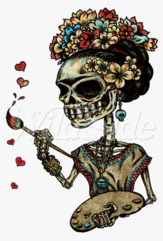 Lady Painting Hearts Day Of The Dead - Calavera Pintando