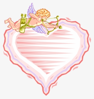 Vector Illustration Of Cupid Shoots Bow And Arrow Above - Happy Valentine Day