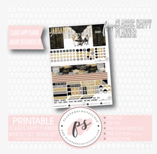 Sparkles New Years January 2019 Monthly View Kit Digital - Happy Planner January 2018 Printable