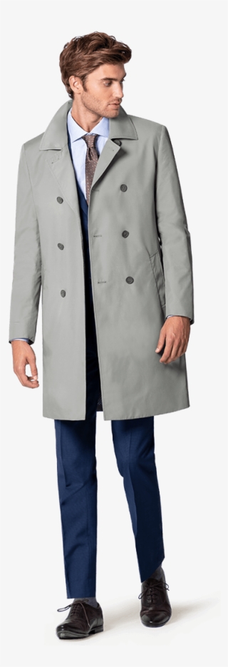 Grey Double Breasted Trench Coat-36 - Trenchcoats Men