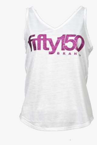 White Womens V Neck Tank Top Purple Glitter Logo - Active Tank
