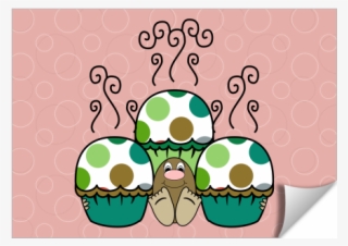 Cute Monster With Green And Brown Polkadot Cupcakes - Cartoon