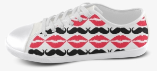 Red And Black Hipster Mustache And Lips Men's Canvas - Ballet Flat