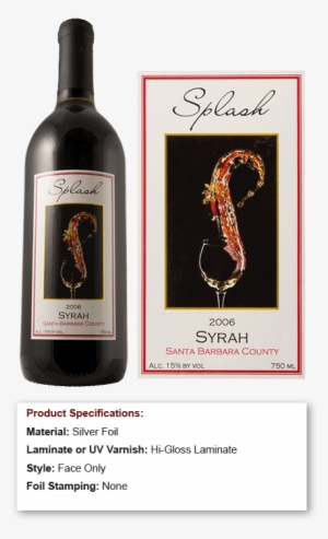 Wine Splashing Out Of Wine Glass With Silver Foil Splash - Label