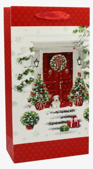 Holiday Printed Paper Red Door Wine Bag - Paper