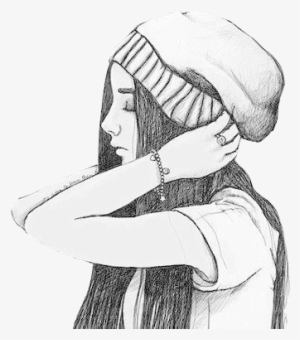 Girl, Drawing, And Art Image - Girl Hat Sketch Drawing