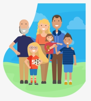Happy Family Of Parents, Three Children, And A Grandfather - Families