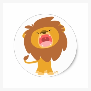 Cute Mighty Roaring Lion Cartoon Round Sticker - Cute Cartoon Lion Roar