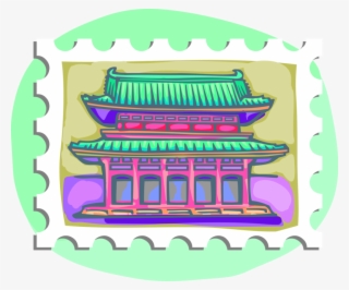 Vector Illustration Of Postage Stamp Of Chinese Pagoda