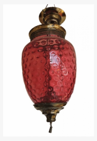 Victorian Gilt Brass & Cranberry Glass Hanging Parlor - Ceiling Fixture