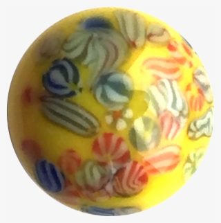 Bright Yellow Vintage Glass Millefiori Button-gems, - Bead