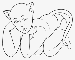 Free Crouching Neko Base - Line Art