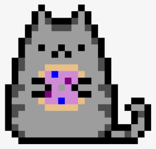 The Pusheen Cat Holding A Dounut - Cute Pixelated