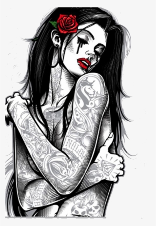 Tattoo Style Woman Art Chicano T Shirt Gothic - Og Abel Girl