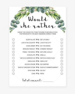 Would She Rather Baby Shower Game Gender Neutral By - Would She Rather Bridal Shower Game Free Printable