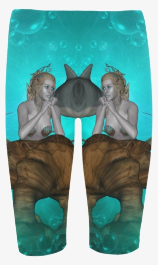 Beautiful Mermaid With Cute Dolphin Hestia Cropped - Board Short