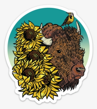 Meadowlark, Bison And Sunflower - Illustration