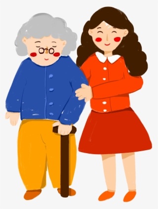 Dibujado A Mano Dibujos Animados Niña Abuela Png Y - Cartoon